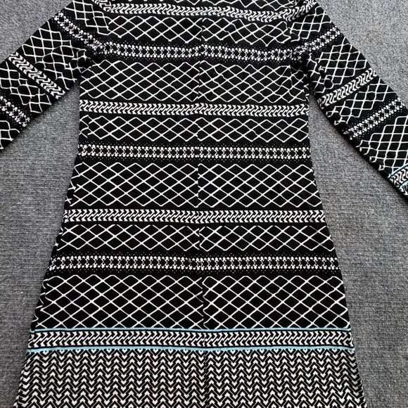 Kaari Blue Dress Womens XS Black White Geometric Button Accents Tribal Preppy - Picture 13 of 15